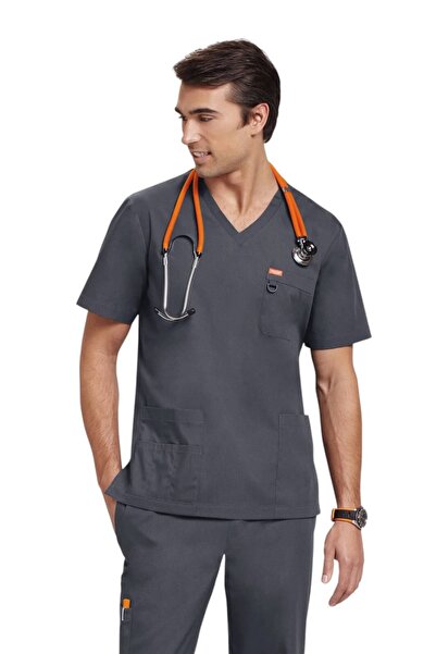 KOI Happiness Balboa Unisex V-Neck Scrub Top, Gray (G3107)