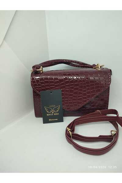 beris moda Women's Crocodile Leather Patterned Shiny Desing Bag 13X20 cm