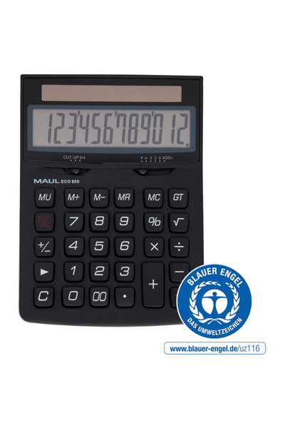 MAUL ECO850 desktop calculator, 12 digits, made of recycled plastic, solar ch...