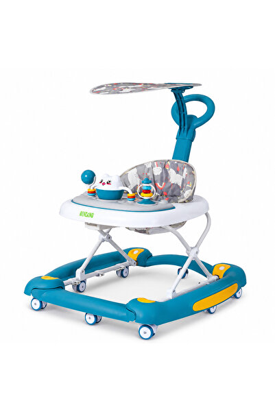 Bebelul 4 in 1 blue baby walker with rocking function, silicone wheels and in...