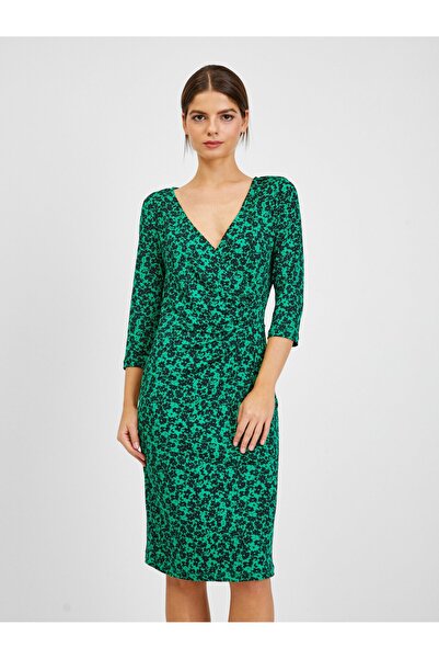 ORSAY Rochie florală de damă neagră și verde
