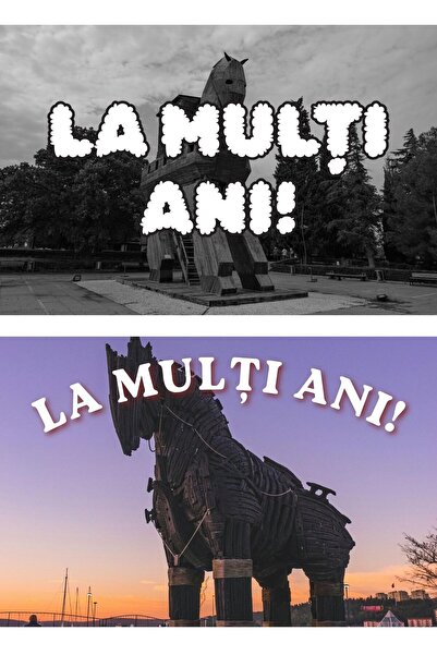 OEM Set of 2 Happy Birthday Cards, Trojan Horse Theme, Vintage Design, 250g C...