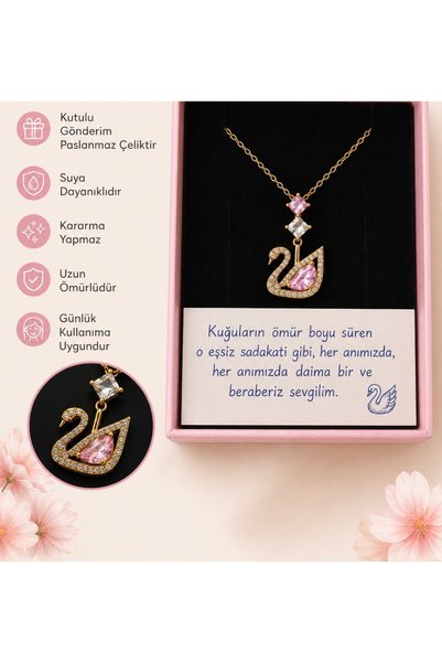 enyessaccessory قلادة نسائية أنيقة على شكل بجعة ذهبية من الفولاذ