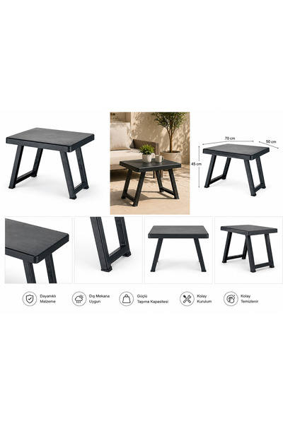 Ceylan Yolu Awm 50x70 Plastik Masa Siyah Çok Amaçlı Sehpa Balkon Bahçe Kamp P...