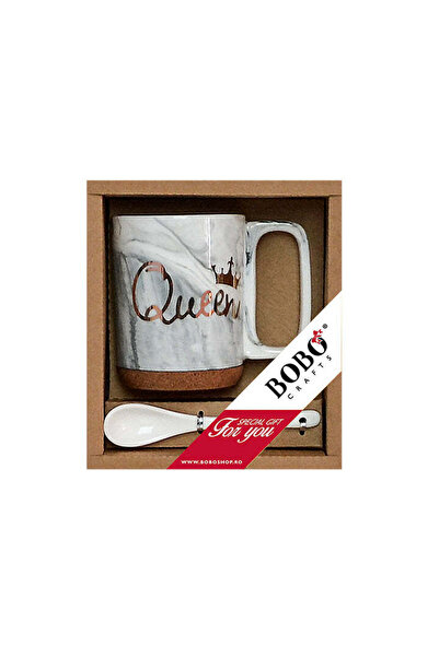 Bobo Set de căni din porțelan „Queen” cu linguriță – Cutie cadou inclusă
