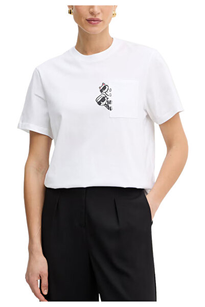 Karl Lagerfeld Γυναικείο Ikon Peek A Boo Pocket T-shirt Λευκό B2W17081-100 WHITE