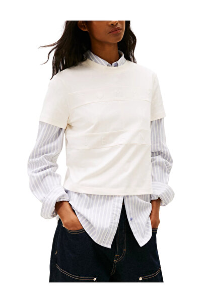 Tommy Hilfiger Γυναικείο T-shirt Εκρού Tommy Jeans DW0DW22539-YBH