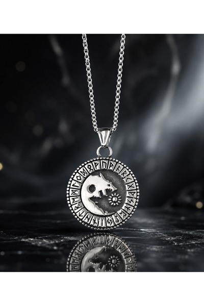 voyageaccessory Stainless Steel Viking Rune Symbol Wolf Symbol Pendant