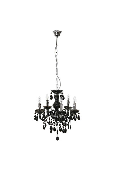 Italux Whiz Modern 5-Light Chandelier Pendant Lamp, Black & Chrome with Cryst...