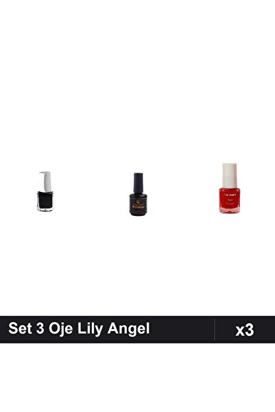Makeup Set 3 Oje Semipermanente Lily Angel, Negru și Roșu, Primer Acid FSM 15ml