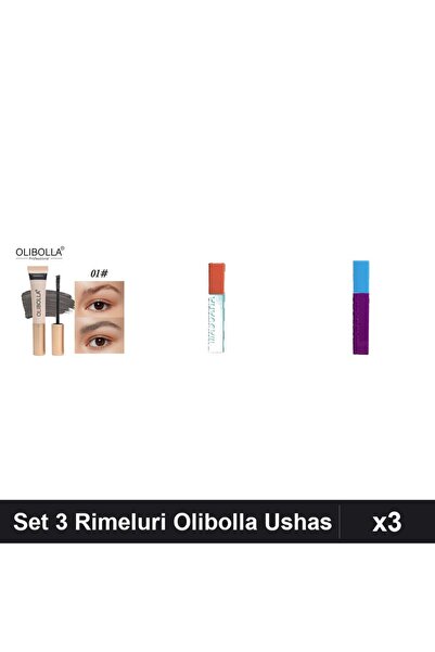 Makeup Set 3 Rimeluri Sprâncene și Gene Olibolla Ushas, Negru Espresso, Machi...