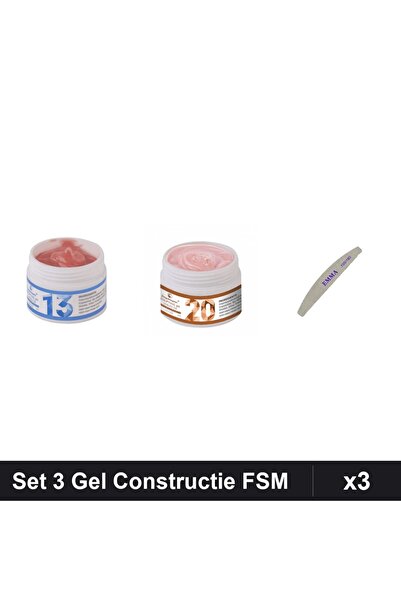 Makeup Set 3 Gel Constructie UV LED FSM 15g, Nuante 13 20, Pila Unghii EMMA 1...