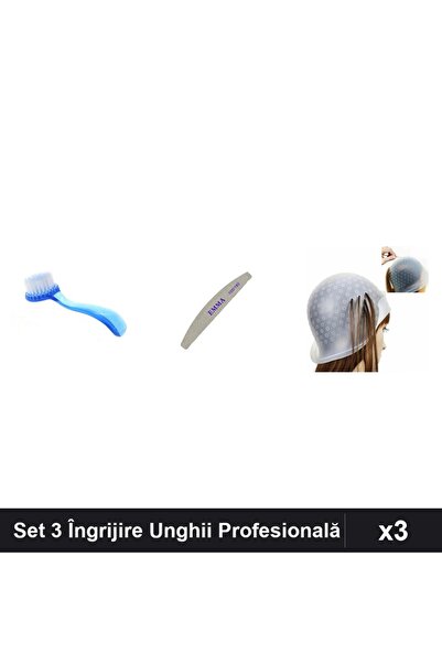 Makeup Set 3 Îngrijire Unghii - Perie Deprafuit Albastru, Pilă EMMA 100/180, ...