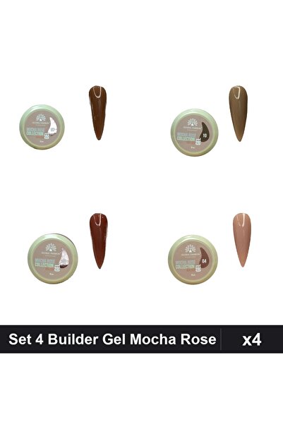 Makeup Set 4 Builder Gel Mocha Rose 15g, Nuante 04 07 09 10, Construcție Ungh...