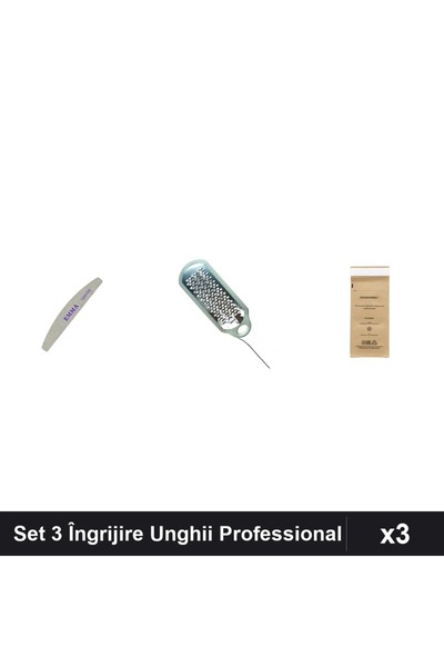 Makeup Set 3 Îngrijire Unghii EMMA - Pilă 120/150, Răzătoare Călcâie, Pungi S...