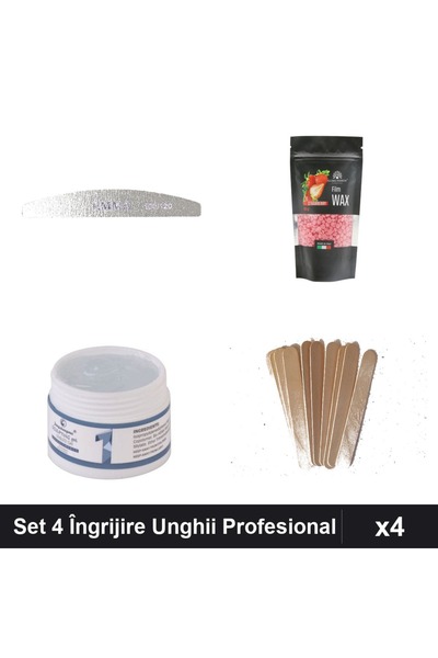Makeup Set of 4 Nail Care - File 100/120, Strawberry Depilatory Wax, UV LED G...