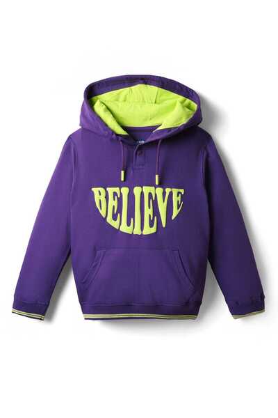 Pine kids 100% Cotton Full Sleeves Text Printed Hooded Sweatshirt Kangaroo Po...