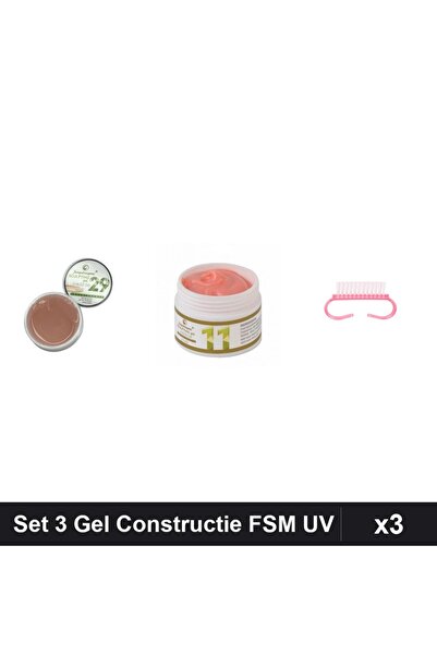 Makeup Set 3 Gel Constructie UV LED FSM 15g, Nuante 29 și 11, Periuță Praf Roz