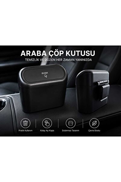 Kinlee Araç İçi Mini Çöp Kutusu Kapaklı Sızdırmaz Araba Çöp Kovası