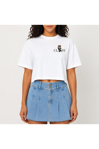 URBANTRENDSTORE Crop T-shirt με λευκό σχέδιο, άνετη εφαρμογή, ακατέργαστη κοπ...