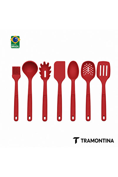 TRAMONTINA Softta Silikon Metal Gövdeli 7 Parça Servis Pişirme Seti Kırmızı B...