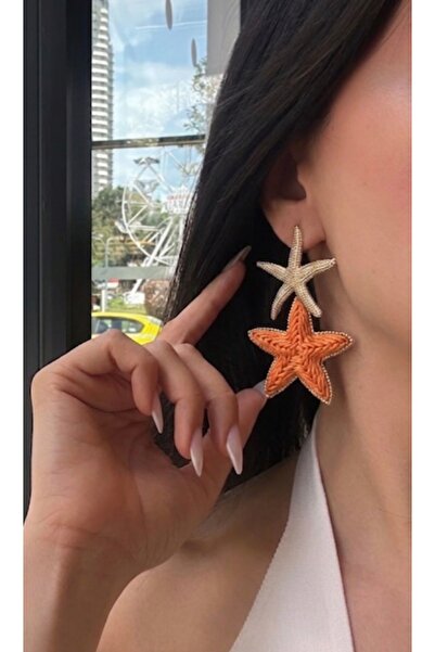 AychaAksesuar Wicker Summer Sea Star Orange Pendant Earrings