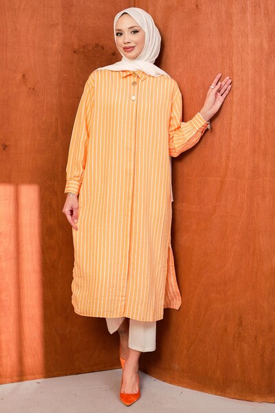 İmajButik Orange Striped Slit Long Tunic