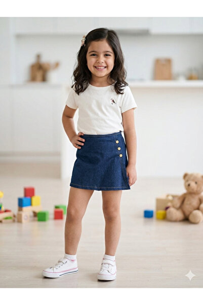 ERDEM KIDS Kız Çocuk Beli Lastikli Jean Denim Kot Şort Etek
