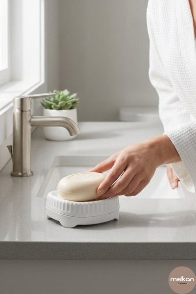 Melkan Home موزع صابون صلب - موزع صابون للحمام والمطبخ بسطح مقاوم للماء وغير قابل للالتصاق 11.9x9.9x4.4 سم