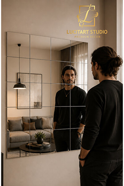LucitART Dekoratif Kare Pleksi Ayna - 8 adet 20x20 cm Kendinden Yapışkanlı, K...