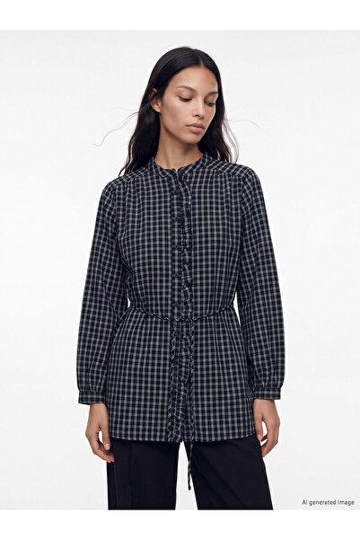 LC Waikiki Navy Blue Plaid Flannel Women's Shirt Tunic