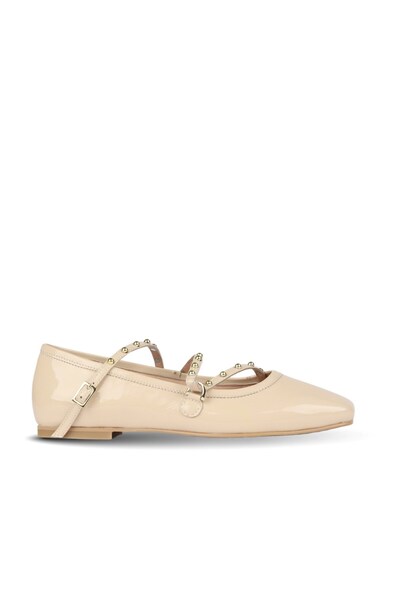 BUENO Shoes Beige Patent Leather Women's Flat Shoes 39Wa2237