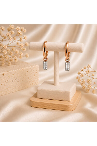 HOTCHIC Rose Gold Baget Taşlı Halka Küpe