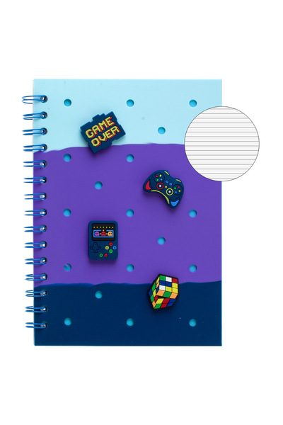 Zumzeria Carnet A5 cu spirală, copertă albastru mov și 4 patch-uri gaming - 8...