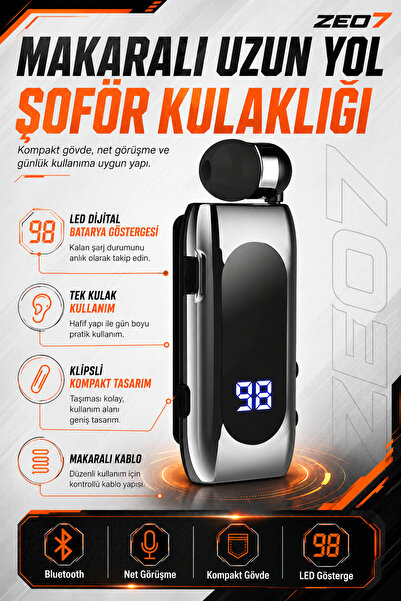 Zeo7 Klipsli Tek Kulak Bluetooth Şoför Kulaklığı ENC Mikrofonlu LED Göstergel...