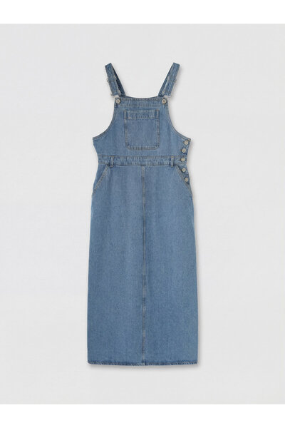 LC Waikiki Square Neck Jean Dungaree Dress