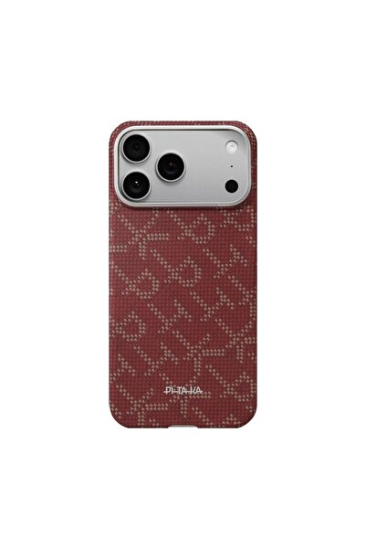 PITAKA Case for iPhone 17 Pro, Ultra-Slim, PitaTap™, Monogram-Gold/Red