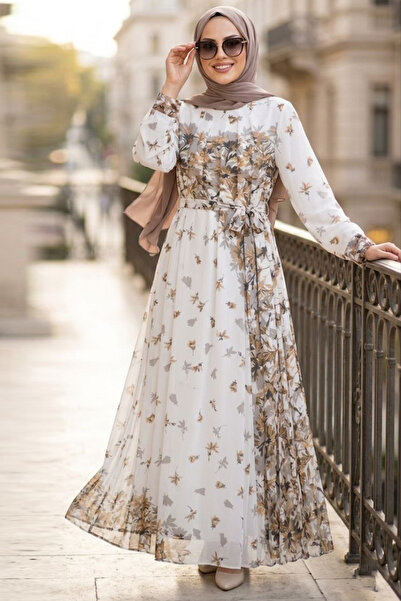 N.S NEVA STYLE Rochie Tesettür cu model, culoare cafenie 25271TB