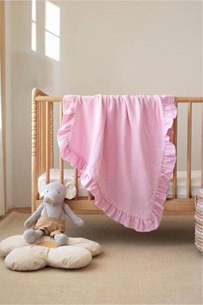 Çeyiz Diyarı Muslin Pleated Baby Blanket 90X100 cm Pink