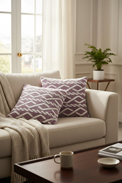 Pimula home Puffy Pamuklu Kırlent Kılıfı 2'li Set 43x43 cm Fermuarlı Dekorati...