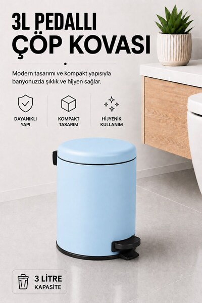 Sas Haus Pedal Trash Can 3 Liter Inner Bucket Bathroom Trash Can with Lid Bab...