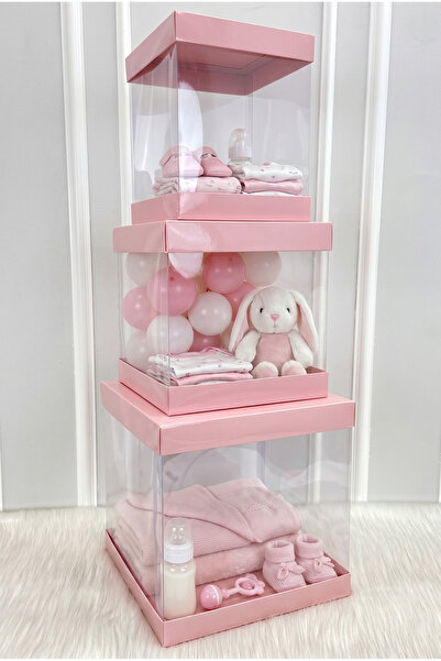 ZEYMERADE Asetat Kutu, Bebe Pembe 3'lü Set, Şeffaf Katlanabilir Demonte, Doğu...