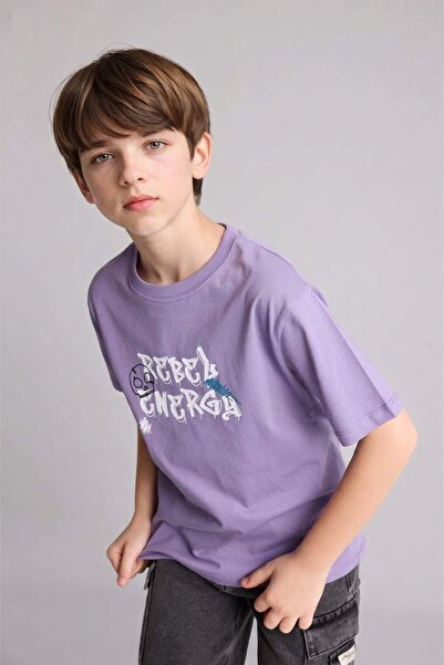 DeFacto Νέο μπλουζάκι με κοντό μανίκι με στάμπα Crew Neck για αγόρια H3082A826SM