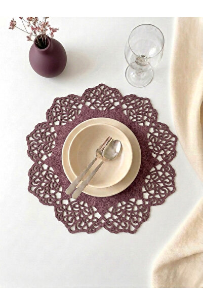 Ergüven Home Plum Color Suede Fabric American Service Plate 35X35 cm Round Se...