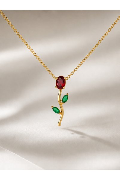 enyessaccessory Kararmaz Çelik Gül Kolye – Kutulu Zarif Tasarım Gold Renk