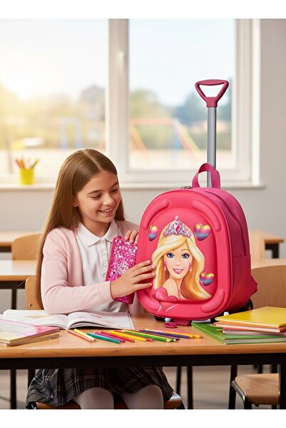 GİYU SHOP Kız Çocuk Anaokulu Kreş Çekçekli Tekerli 3d Eva Renkli Baskılı Sırt...