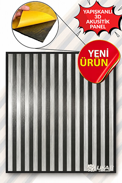 UKAB DEKOR 70x70cm Lambri Gri Ahşap Görünümlü Duvar Çıtası Desenli Yapışkanlı...