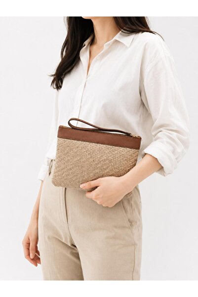 Nexora Collection Tan Color Women's Wicker Clutch Model with Handle