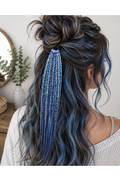YASEMİN KAPLAN Blue Bohemian Braided Hair Clip – Long Festival Style Hair Acc...