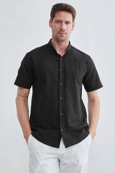 Fulla Moda Linen look short sleeve shirt